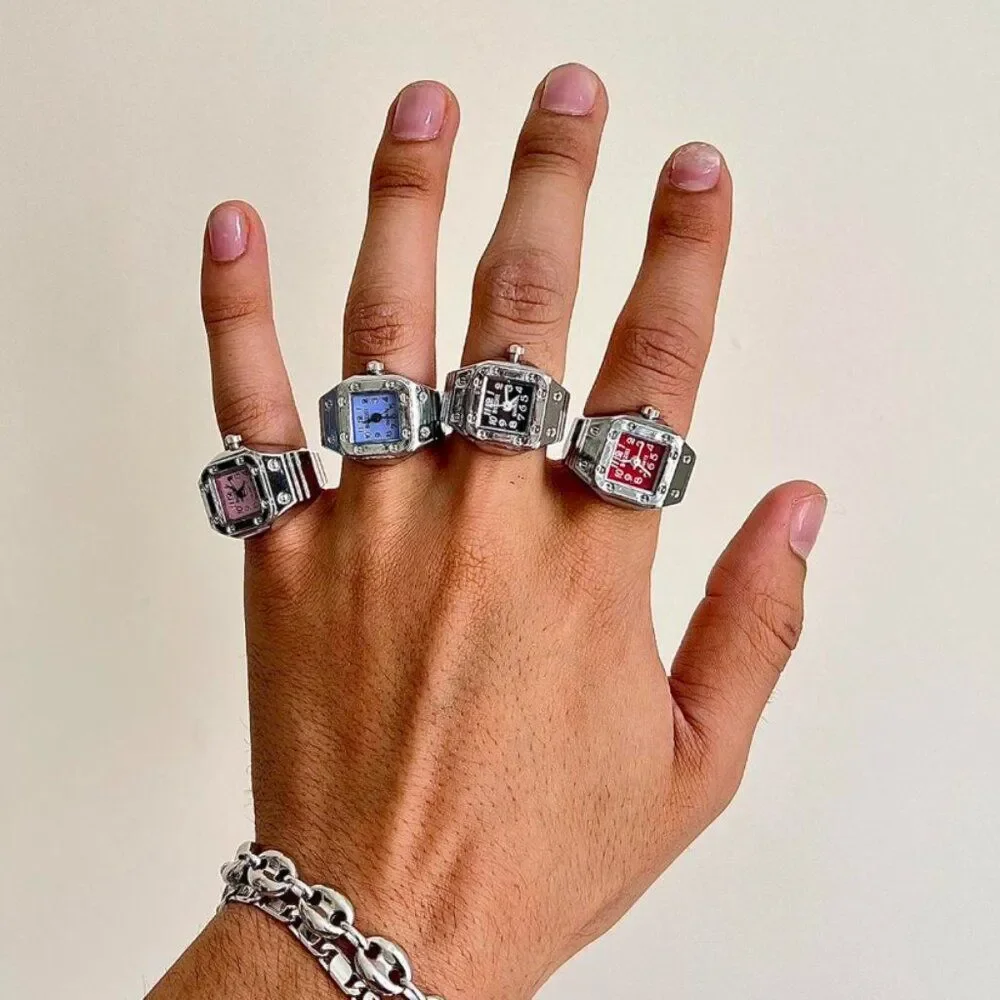 y2k 2000s vintage retro Silver Tone Watch Ring with square face